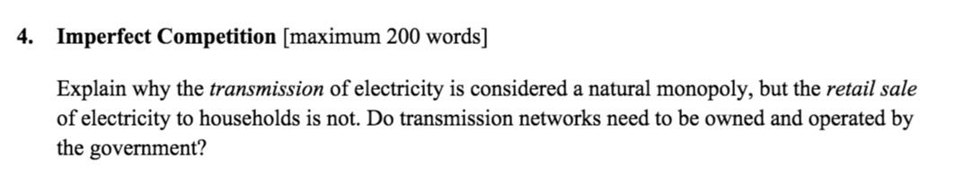  4. Imperfect Competition [maximum 200 words] Explain why the Mmmion of