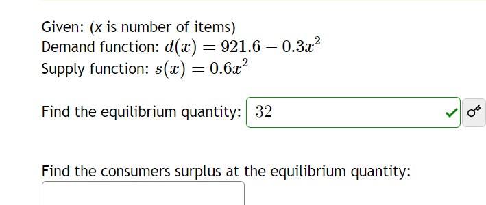  Given: (x is number of items) Demand function: d(x) = 921.6