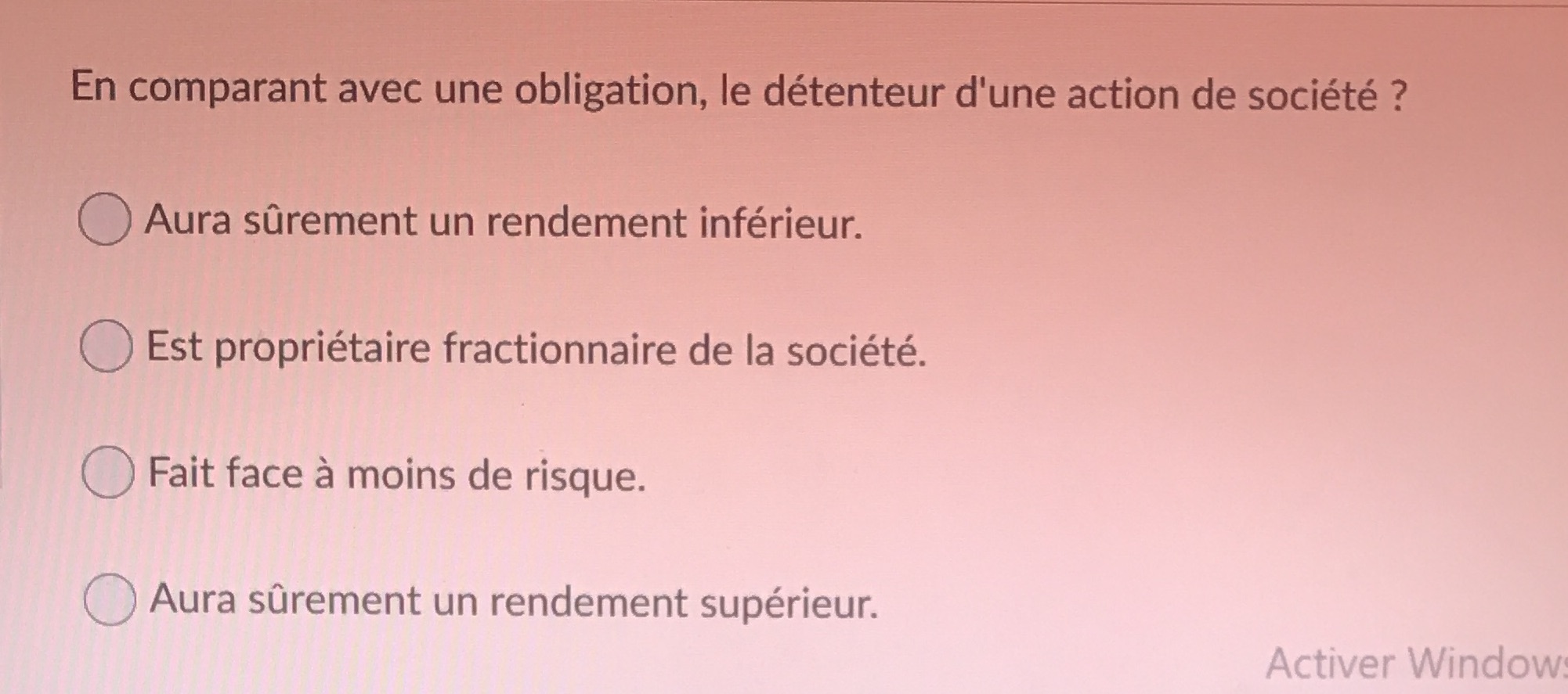 O Aura srement un rendement infrieur. (D Est propritaire fractionnaire de la