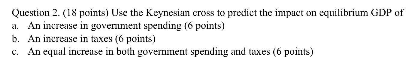 cross to predict the impact on equilibrium GDP of a. An increase