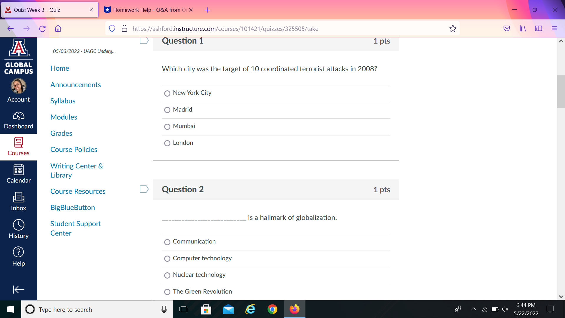  A Quiz: Week 3 - Quiz X Homework Help - Q&A
