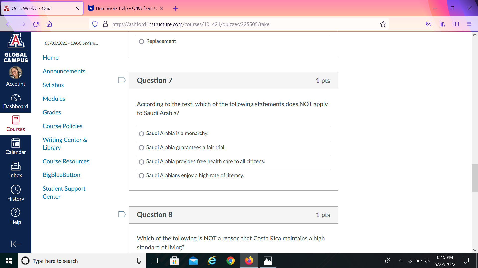 Writing Center & Library Calendar Course Resources D Question 2 1 pts