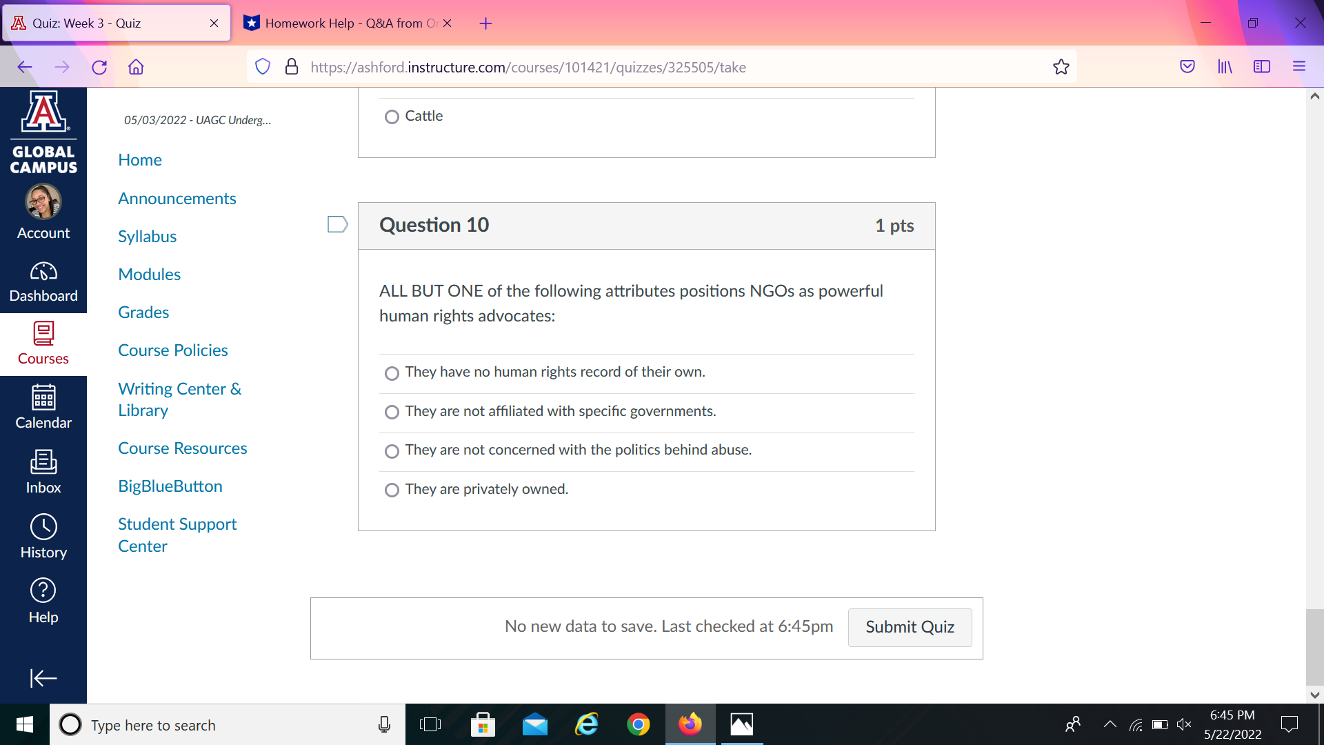 Type here to search 6:44 PM CO e 5/22/2022A Quiz: Week 3