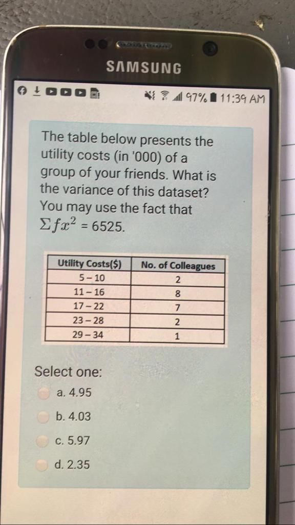 the utility costs (in '000) of a group of your friends. What