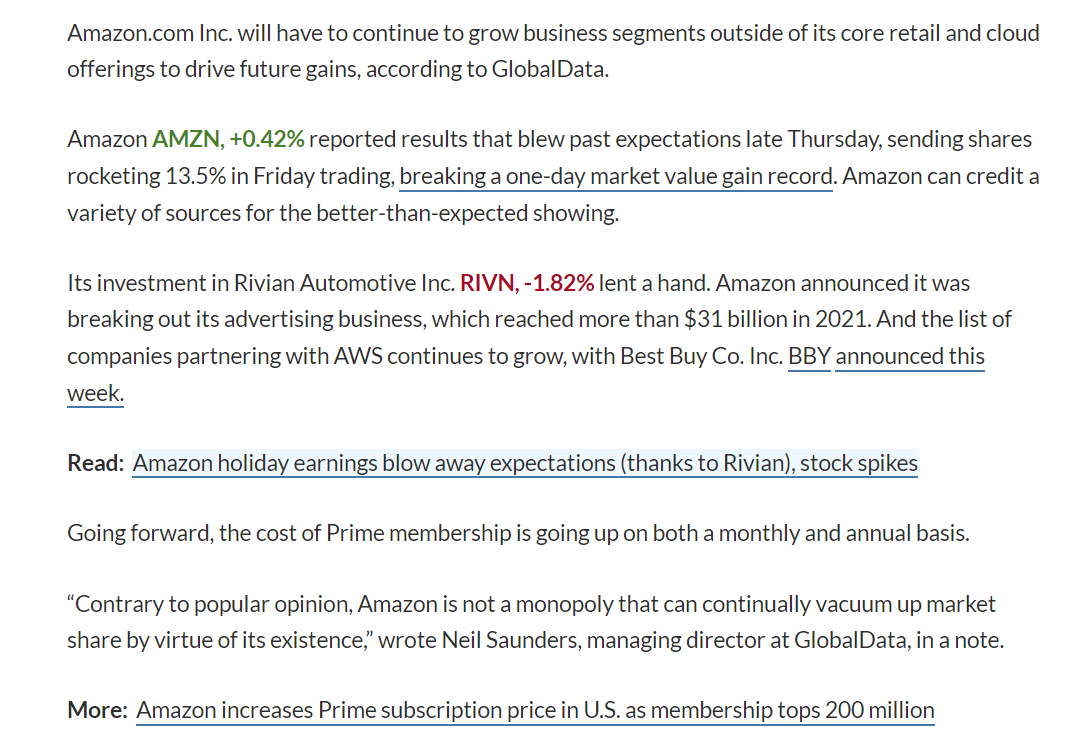 note. More: Amazon increases Prime subscription price in US. as membership tops