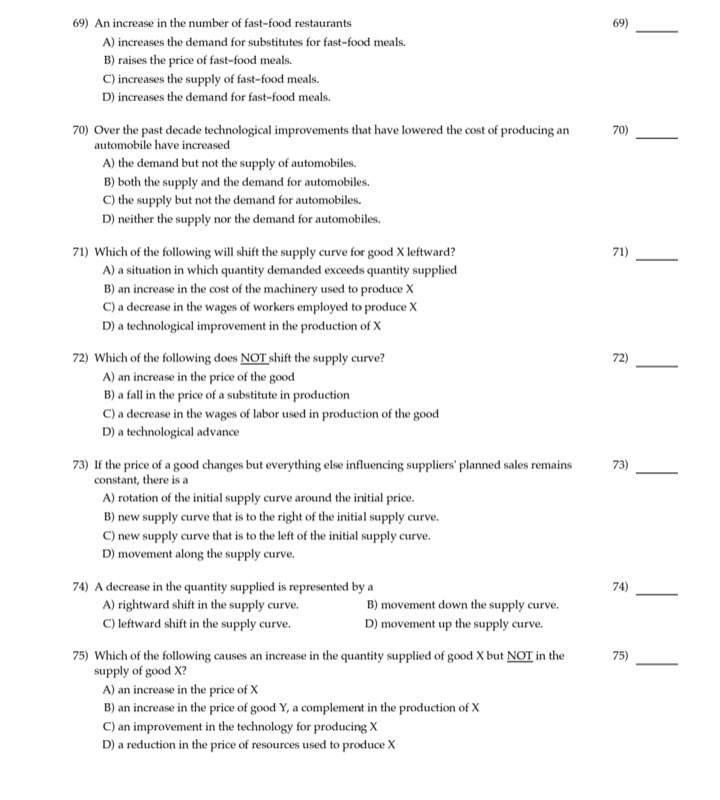  please help and exp 69) An increase in the number of