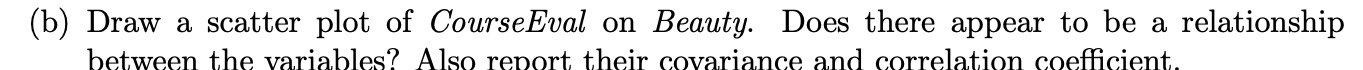  (b) Draw a scatter plot of CourseEval on Beauty. Does there
