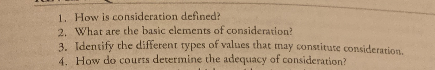 of consideration? 3. Identify the different types of values that may constitute