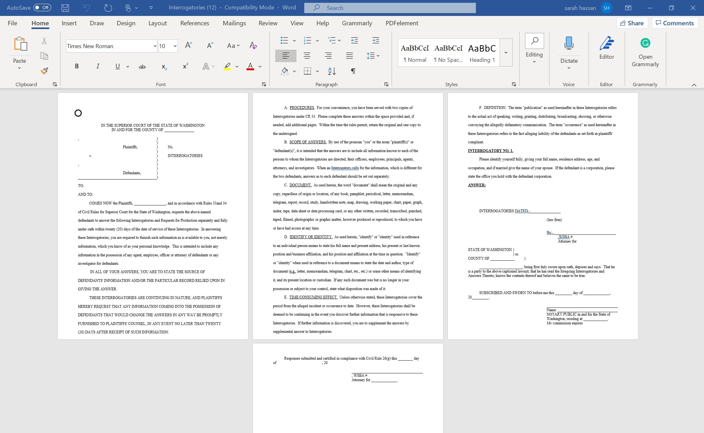 your template then copy and paste the info from Interrogatory doc.Once you