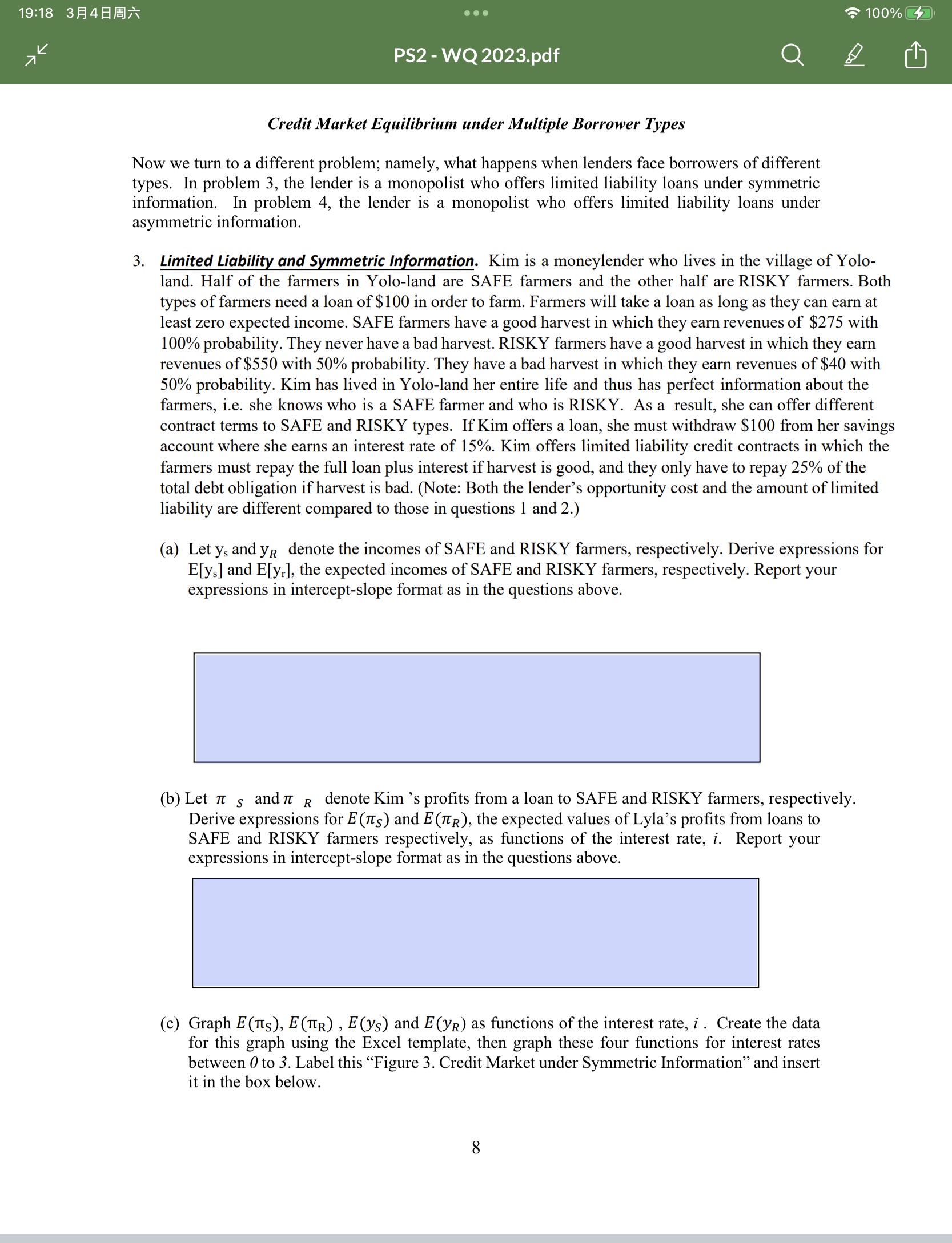 income under the two projects. Report your answers in intercept-slope form. Fer