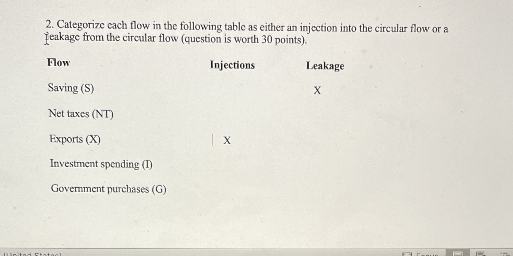 injection into the circular flow or a leakage from the circular flow