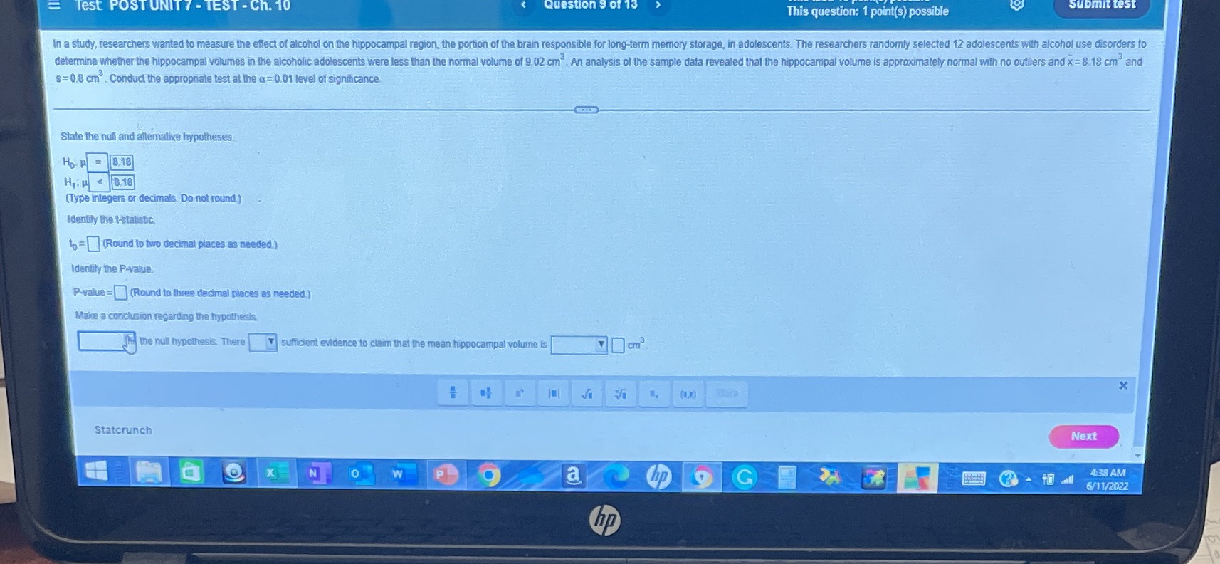  Help please Test POST UNIT 7 - TEST - Ch. 10