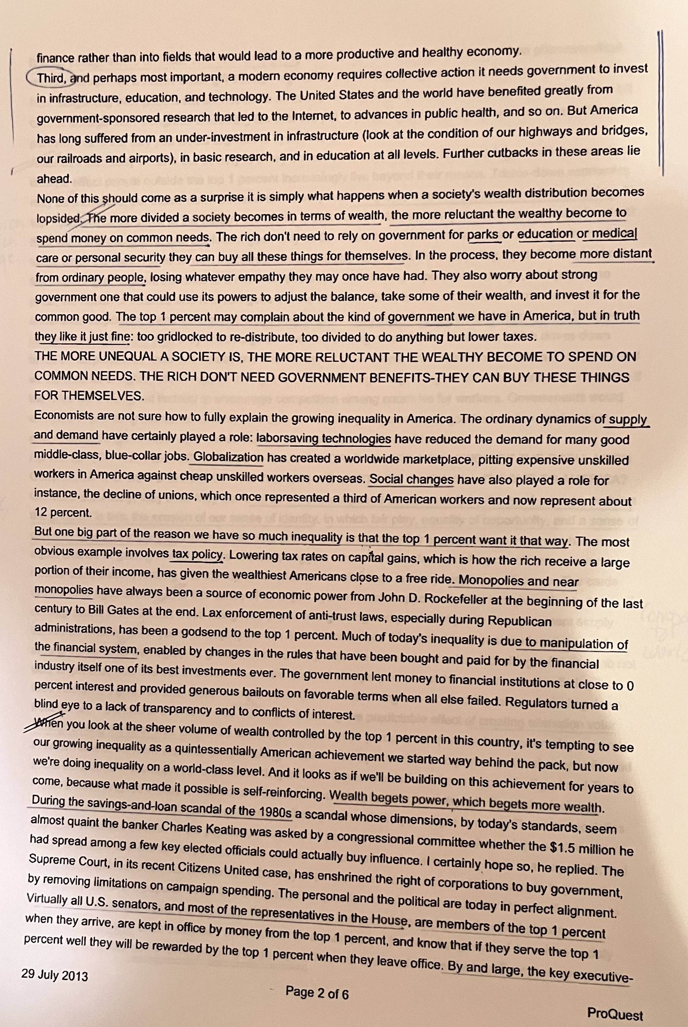 questions. Document 1 of 1 Of The 1%, By The 1%, For