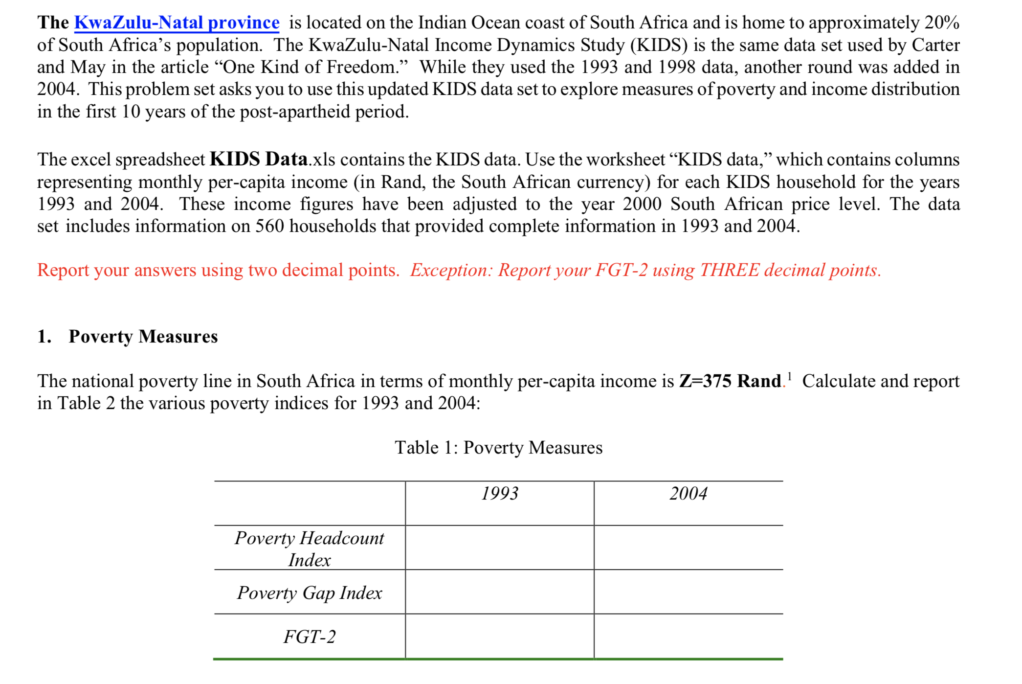 question is below the table. Thank you!KwaZulu-Natal Income Dynamics Study (KIDS)Total households=560Income