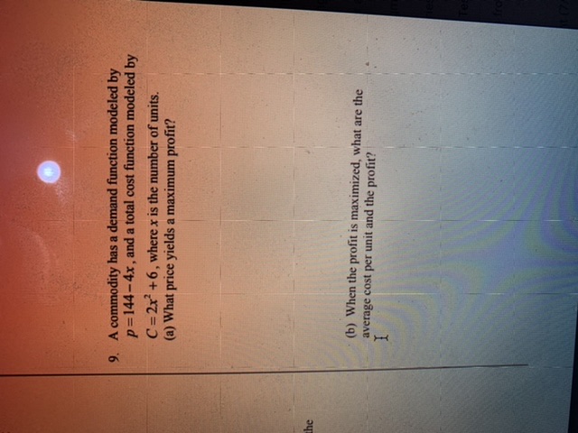 a total cost function modeled by C=2x +6, where x is the