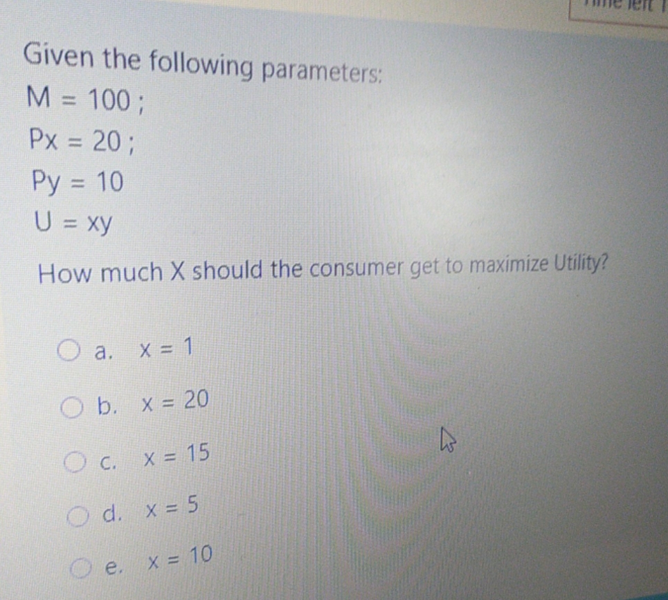  answer it Given the following parameters: M = 100 ; Px