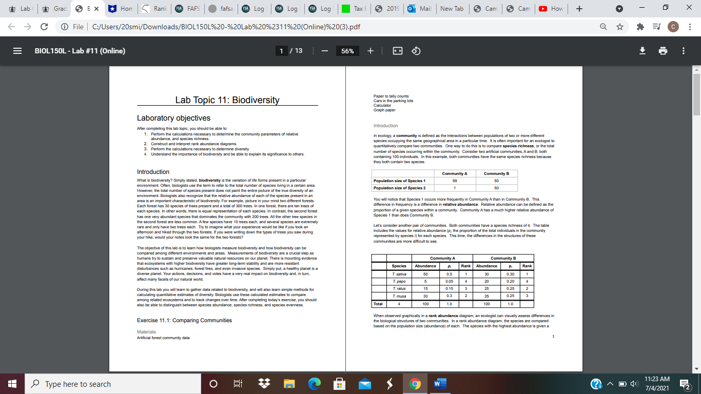 BIOL150L - Lab #11 (Online) 3 / 13 - 67% + ...