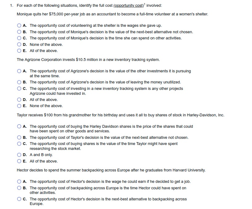  Question one.Answer and explain each. 1. For each of the following