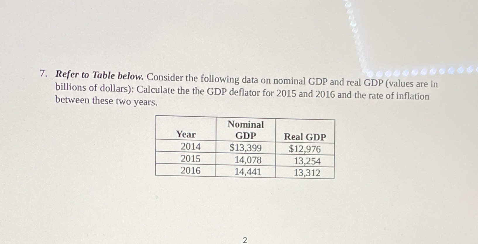  7. Refer to Table below. Consider the following data on nominal