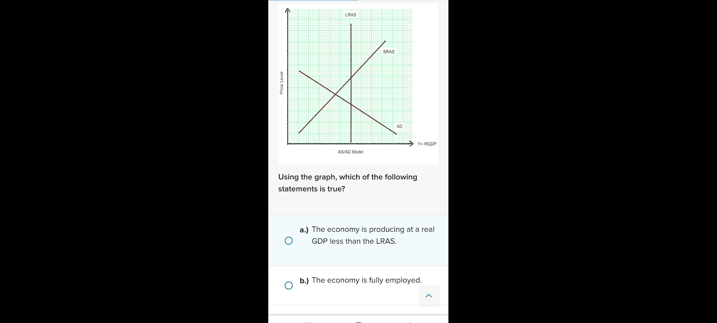  LRAS Price Level Y= RGDP AS/AD Model Using the graph, which