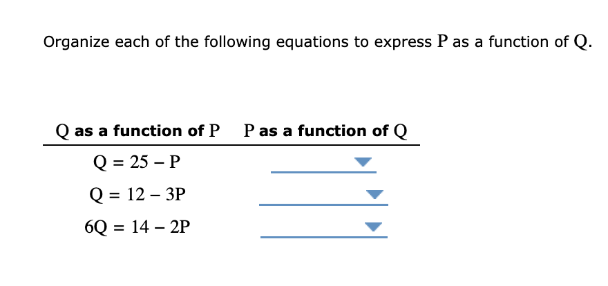 following equations to express P as a function of Q. Q as