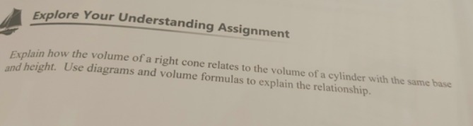 cone relates to the volume of a cylinder with the same base