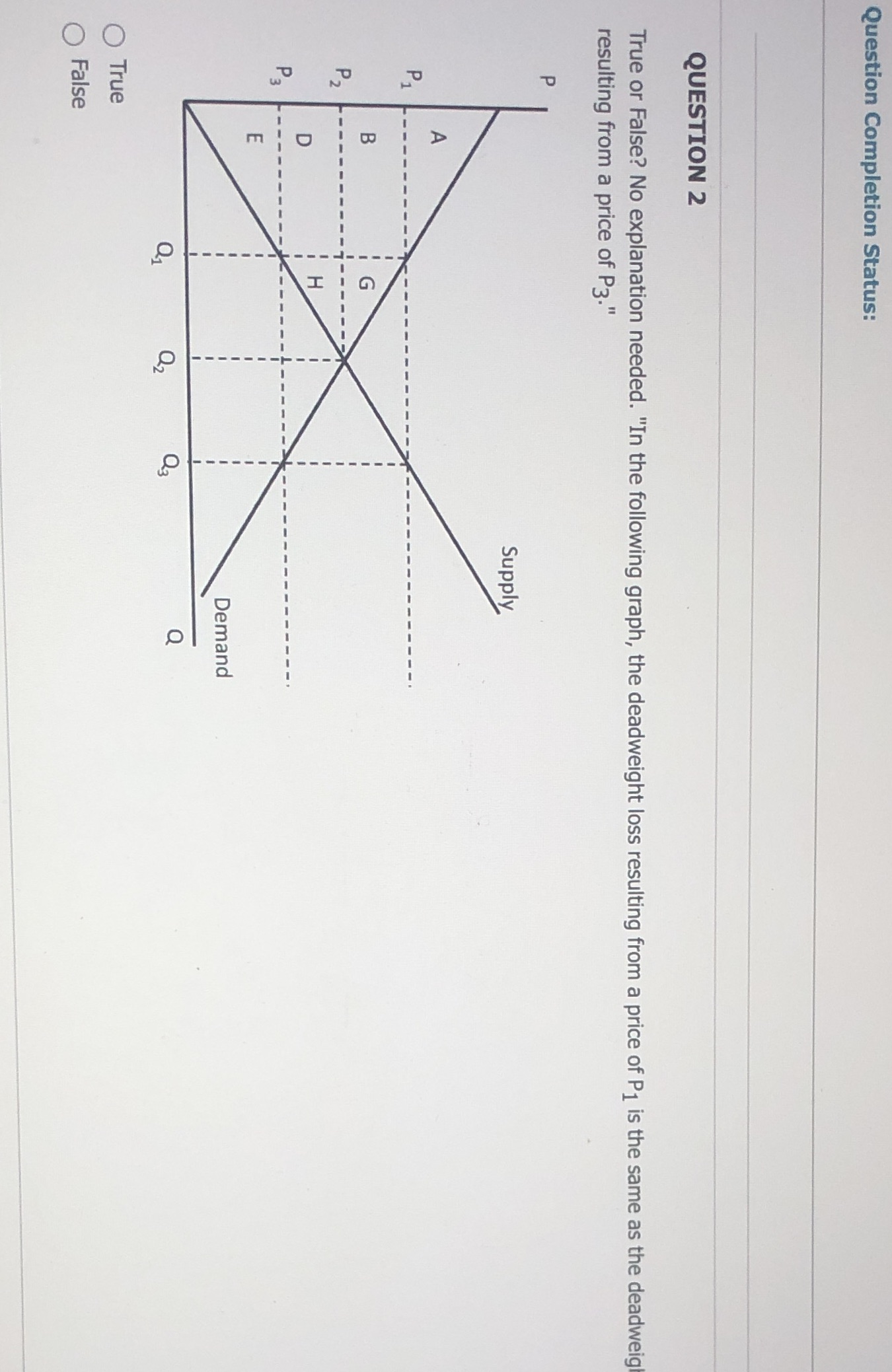  Question Completion Status: QUESTION 2 True or False? No explanation needed.