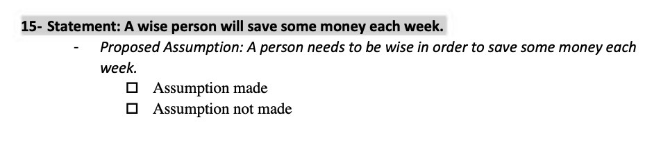 15- Statement: A wise person will save some money each week.