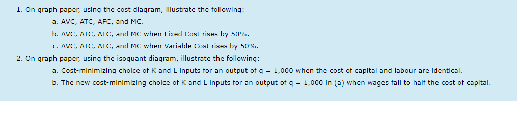 1. On graph paper, using the cost diagram, illustrate the following: a.