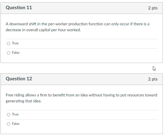  Question 11 2 pts A downward shift in the per-worker production
