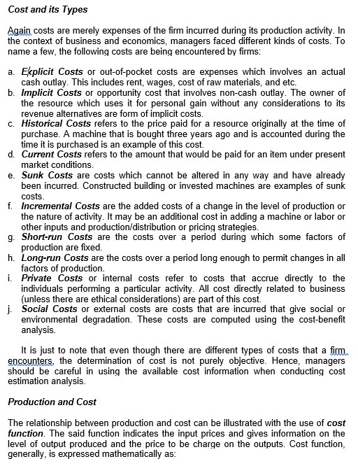  MANAGERIAL ECON. Reasoning. Express your thoughts base on the problem indicated