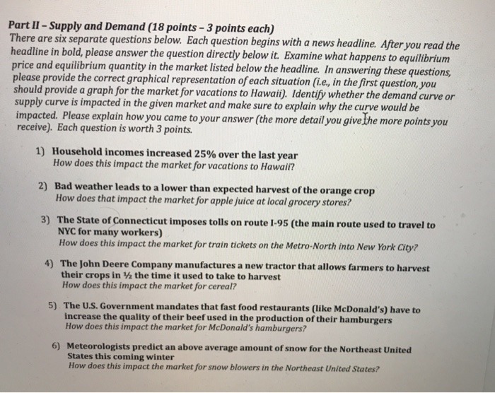  Part II - Supply and Demand (18 points - 3 points