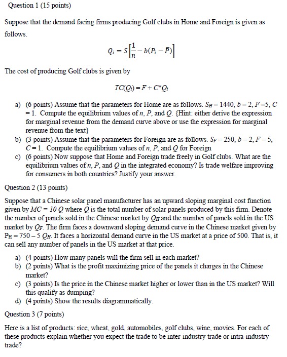 each) There are six separate questions below. Each question begins with a