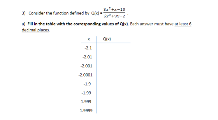  3x-+x-10 3) Consider the function defined by Q(x) = 5x2+9x-2 a)