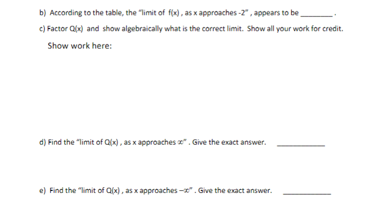 Fill in the table with the corresponding values of Q(x). Each answer