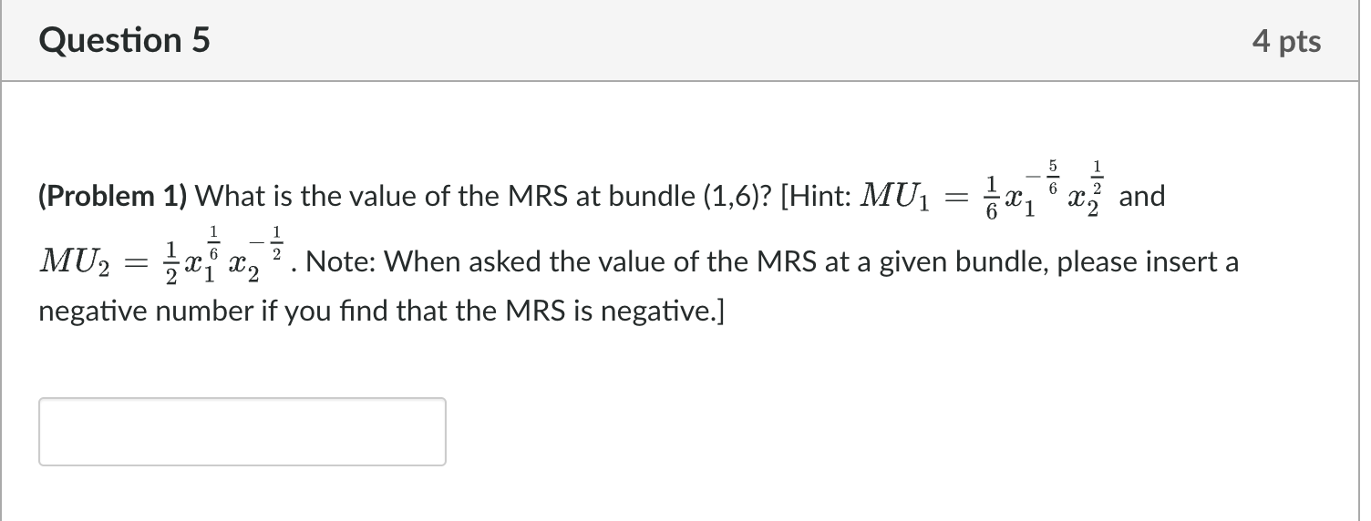  Question 5 4 pts (Problem 1) What is the value of