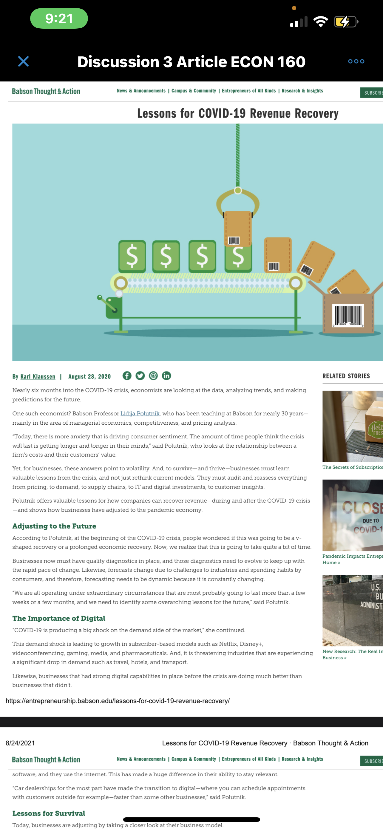 Discussion 3 Article ECON 160 Bahson Thought g Action News & Announcements