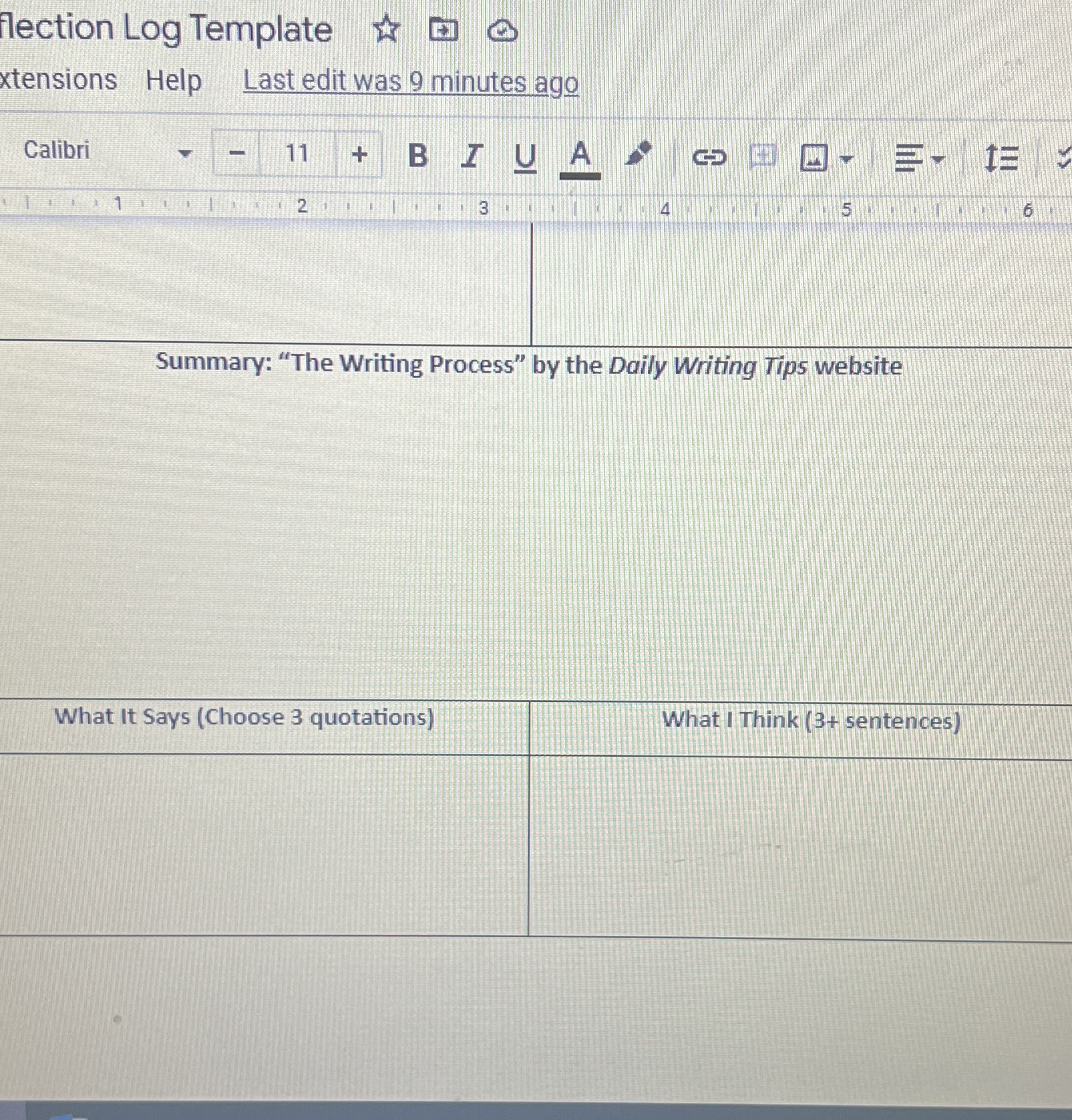  flection Log Template xtensions Help Last edit was 9 minutes ago
