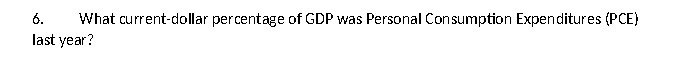 What current-dol'ar percentage of GDP was Personal Consumption Expenditures (PCE} 6. last
