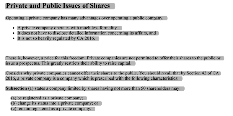 of share capital, financial assistance, or share buyback, the company is required