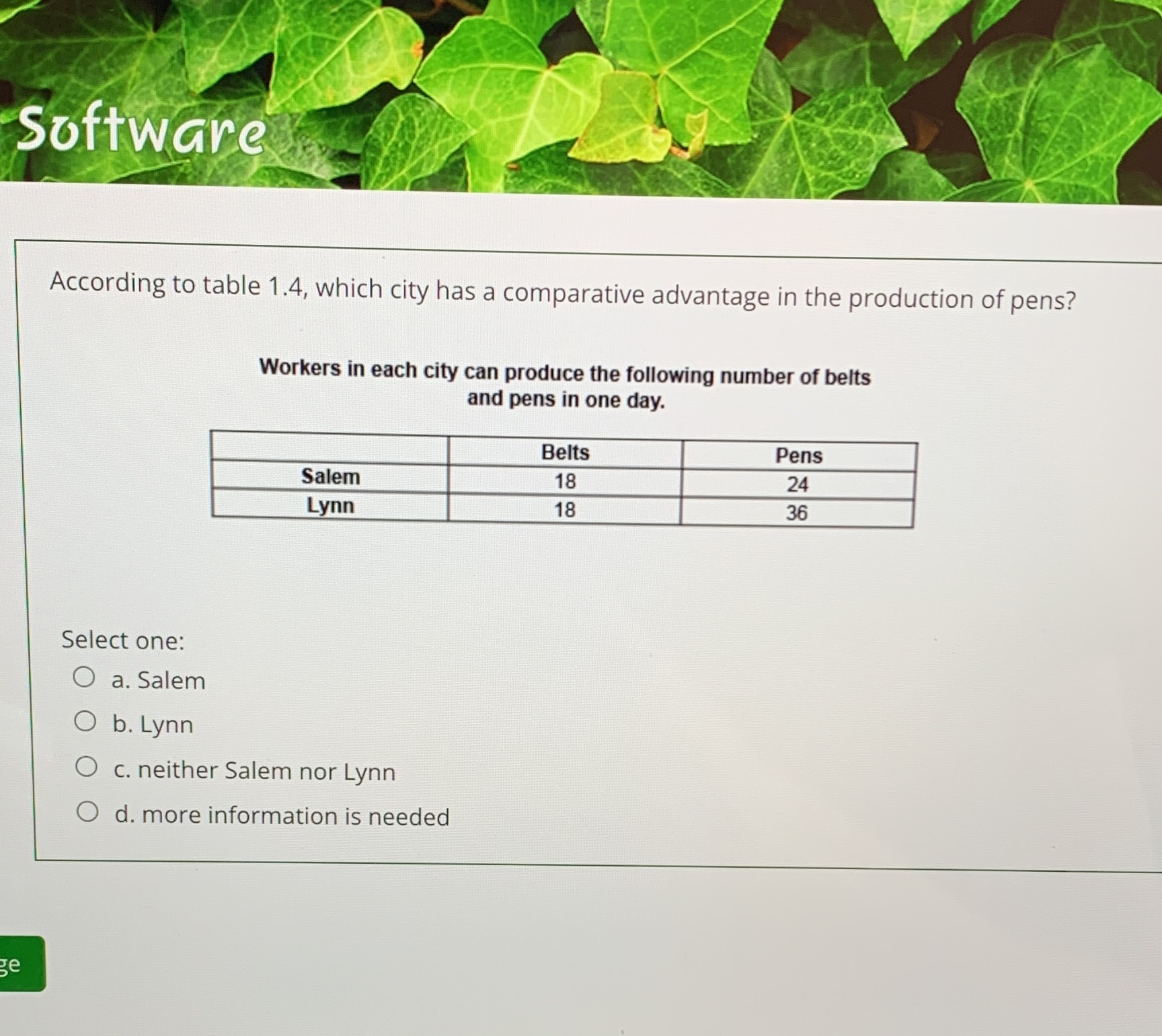  According to table 1.4, which city has a comparative advantage in