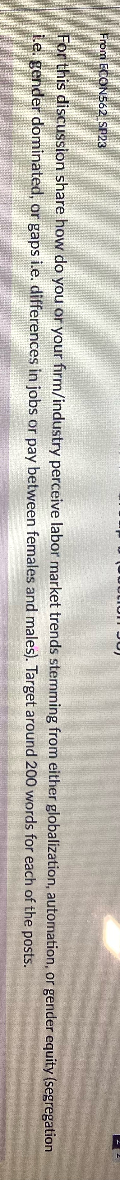  From ECON562 SP23 For this discussion share how do you or