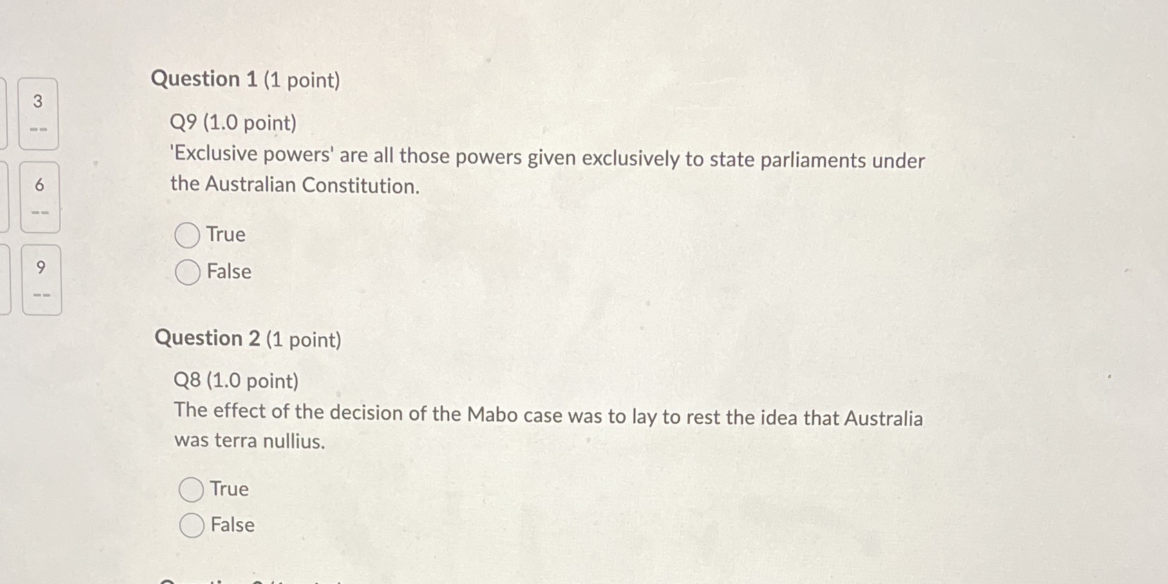  Question 1 (1 point) Co Q9 (1.0 point) 'Exclusive powers' are