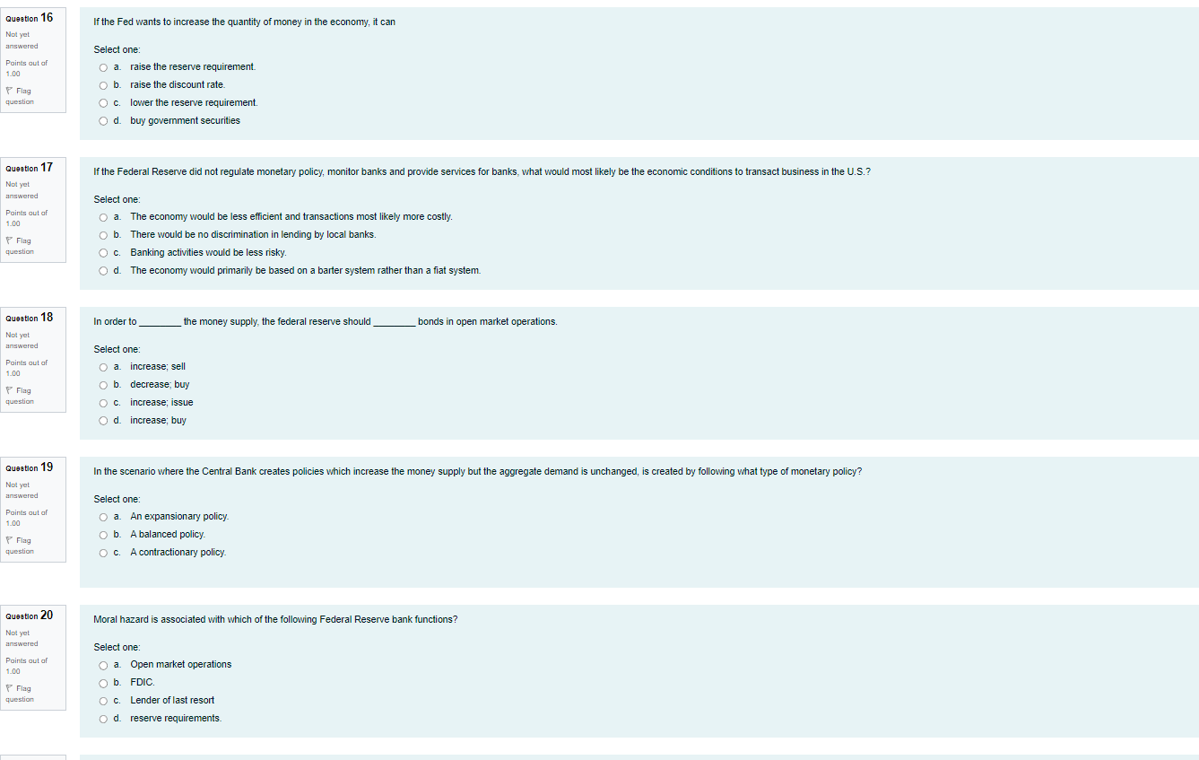 restrictions on investments. question O c. setting maximum reserve requirements, setting bank