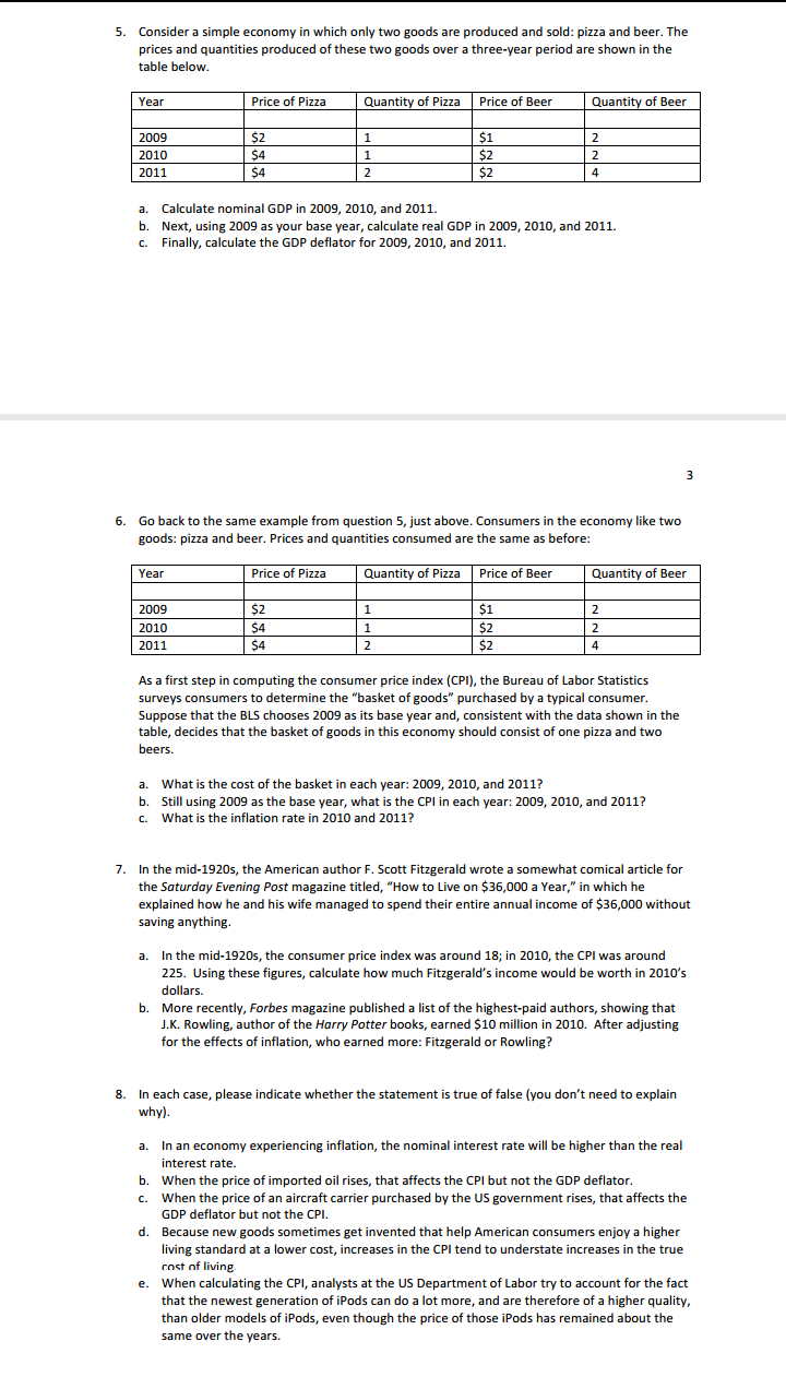 of Beer Quantity of Beer zone 2010 201 1 a. Calculate nominal