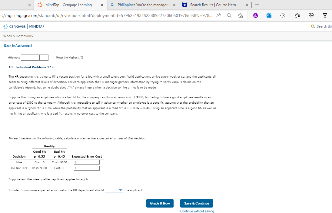  X MindTap - Cengage Learning X Q Philippines You're the manager