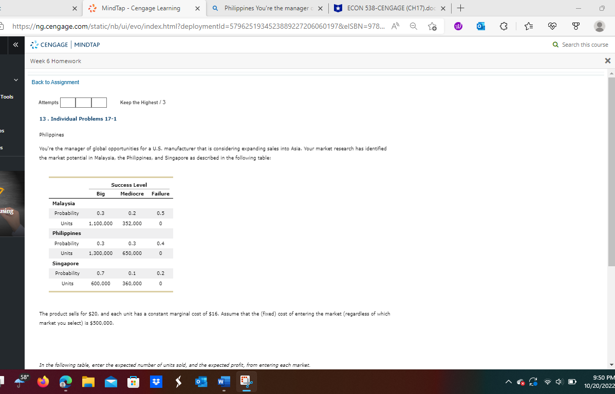 Assignment Attempts Keep the Highest / 2 18 . Individual Problems 17-6