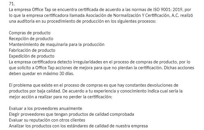 71. La empresa Office Tap se encuentra certificada de acuerdo a las
