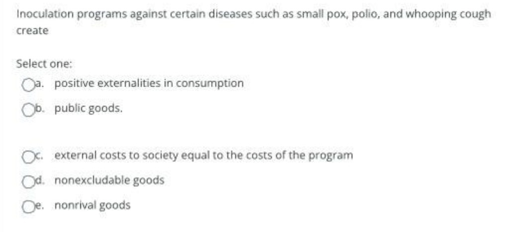  Inoculation programs against certain diseases such as small pox, polio, and