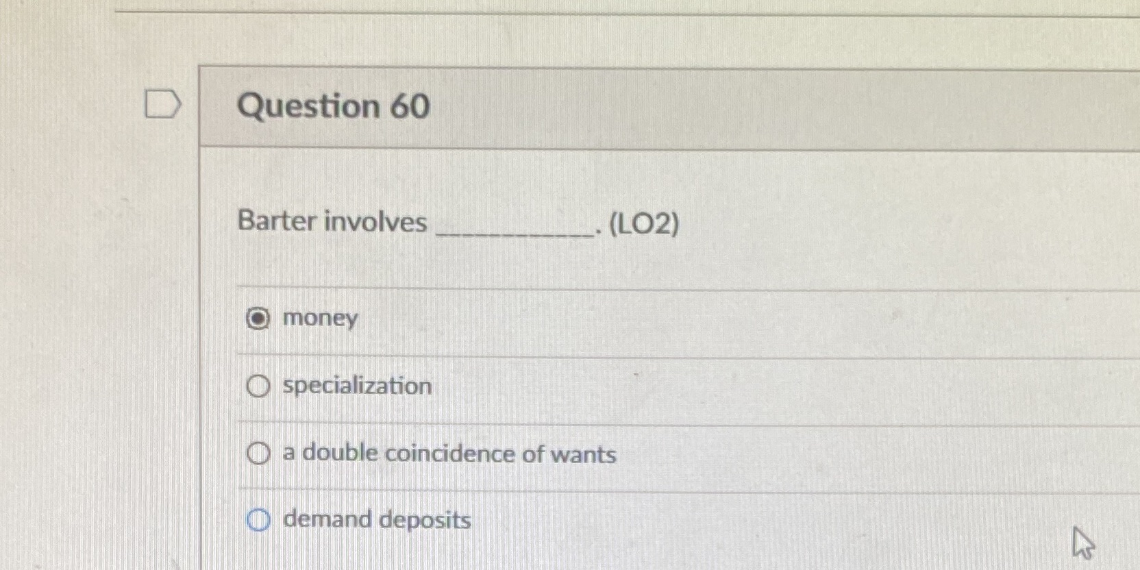 a double coincidence of wants VIC) demand deposits